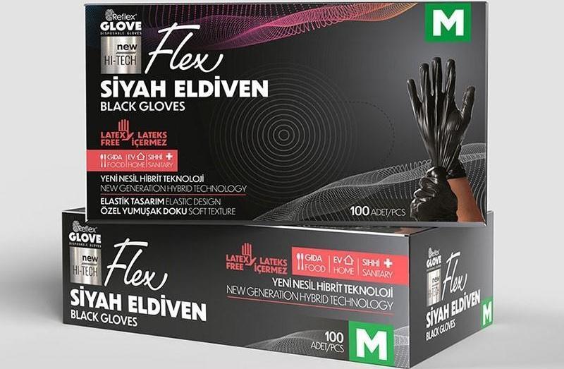 Flex tek kullanımlık pudrasız tpe eldiven 100'lü M-siyah