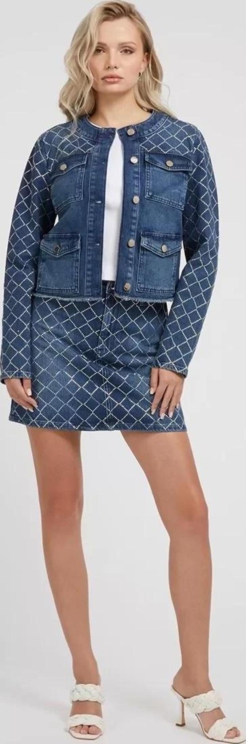 Kadın Taşlı Denim Ceket