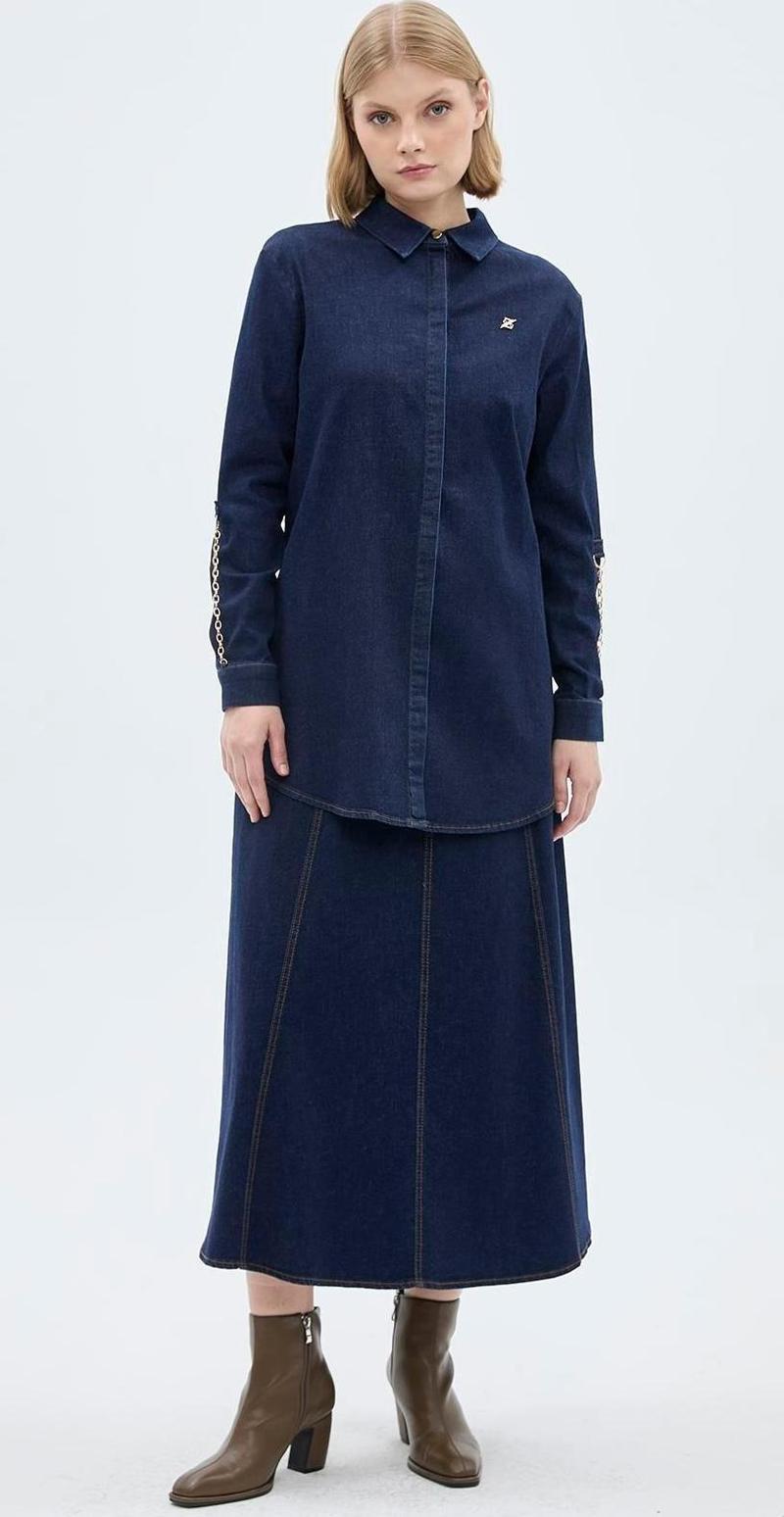 Kol Zinciri Detaylı Denim Tunik T-1516