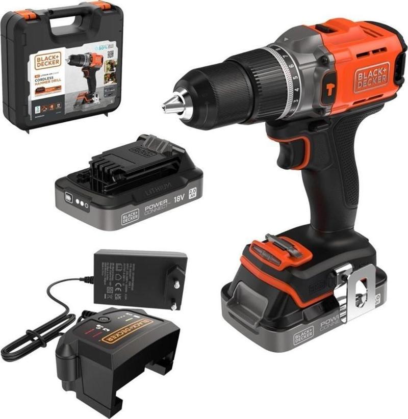 Black&Decker POWERCONNECT Çift Akülü Darbeli Matkap 18V 2x2A BCD383D2XK-QW