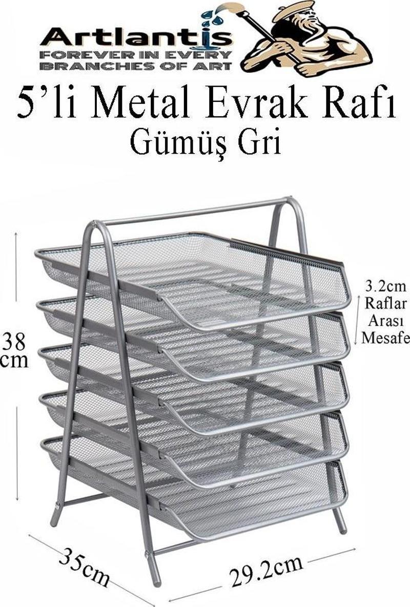 Metal Evrak Rafı 5 li 1 Paket Masa Üstü A4 Dosya Düzenleyici Kağıt Tepsisi Metal Fileli Beş Katlı Hareketli Perfore