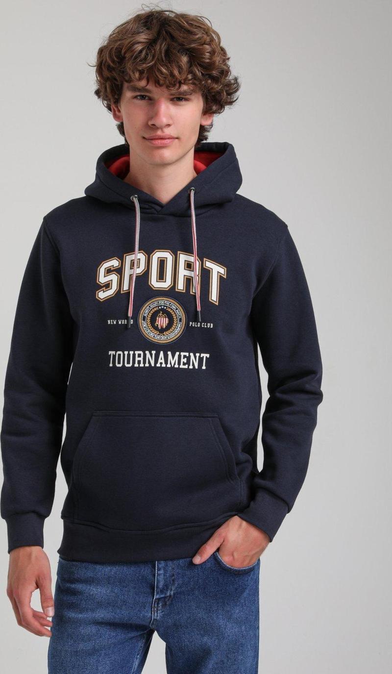 Kapüşonlu Lacivert Slim Fit Hoodie 23FWM64052