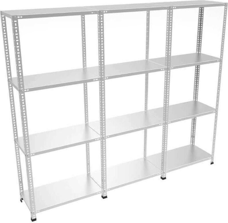 4 Katlı 3’lü Bitişik Galvaniz Çelik Raf. Depo Rafı