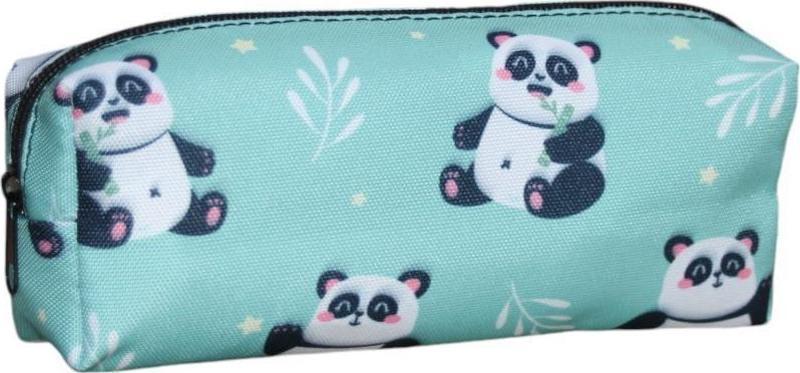 Yeşil Panda Desenli Tatlı Kalemlik - Okul Kalemliği-Makyaj Çantası