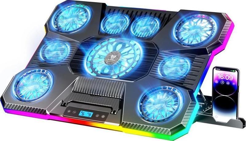 Sx-45 Freezer 9 Rgb Fanlı Notebook Soğutucu Stand Lcd Ekranlı Siyah 10-19 inç 1 Usb 1 Type-c