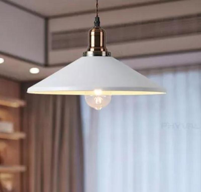 Retro Metal Dekoratif Beyaz Kafe Mutfak Atdınlatma Avize çap:40 cm