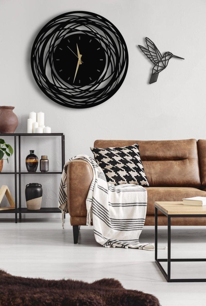 Dekoratif Duvar Saati 50X50 cm + Kuşlu Tablo