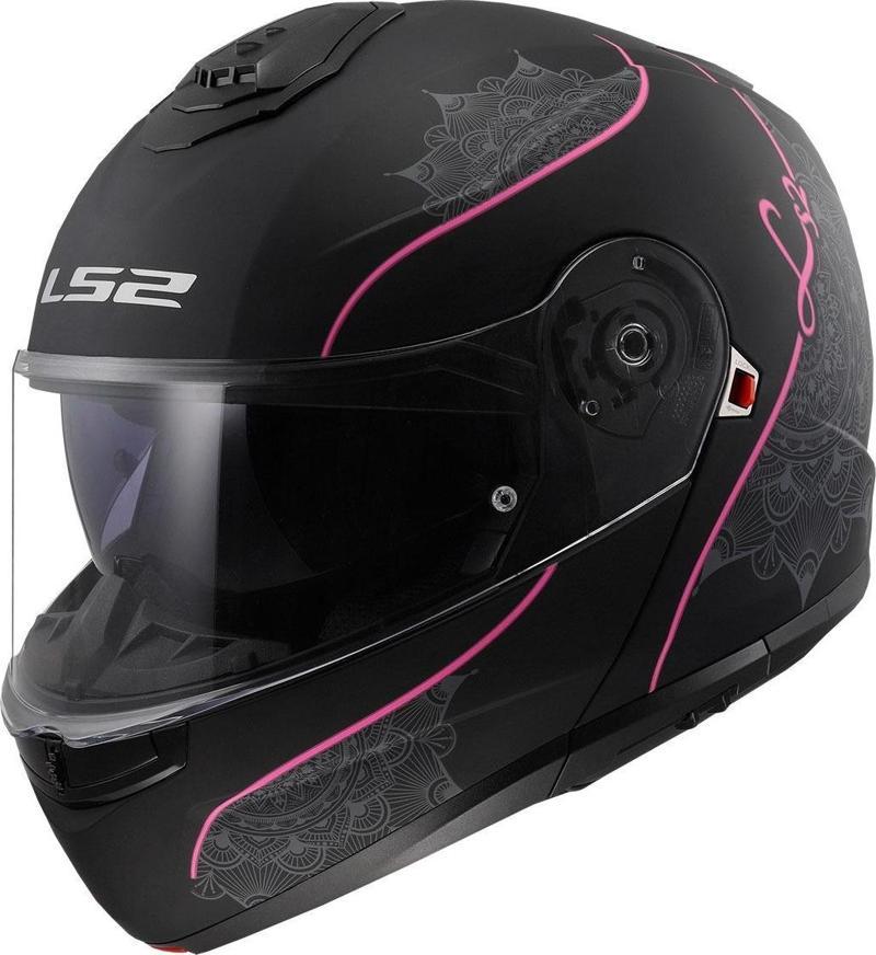 Strobe 2 Çene Açılır Kask Lux Mat Siyah-pembe