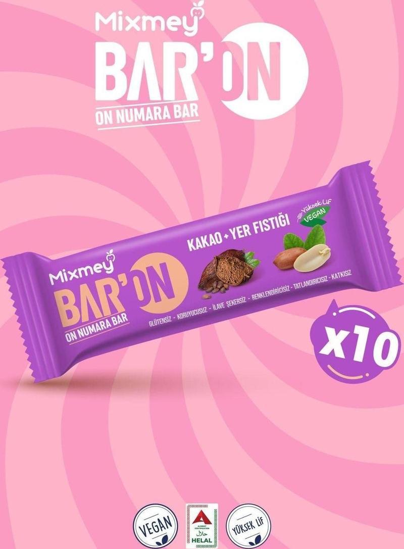 Baron Kakaolu & Yer Fıstıklı Bar | Doğal Atıştırmalık - 35gr X 10 Adet | Sağlıklı Kakao Bar