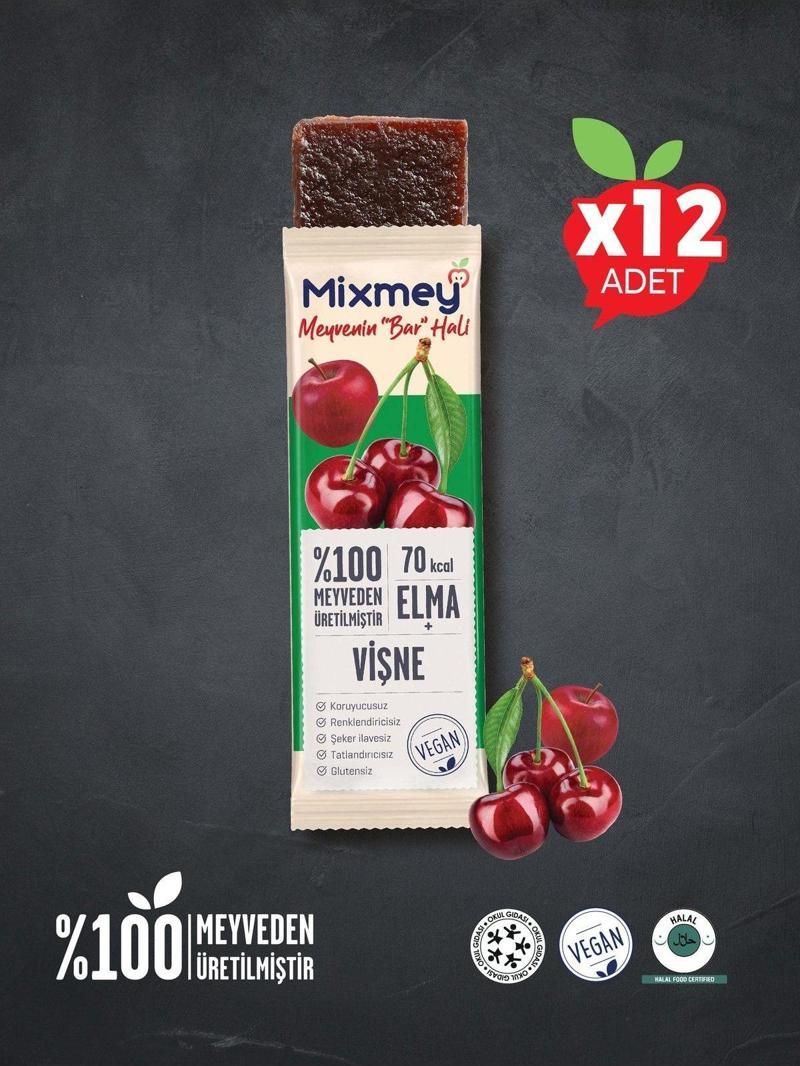 Vişne Meyve Bar 12 Adet | Glutensiz, Vegan Sağlıklı Atıştırmalık - 20gr X 12 Adet