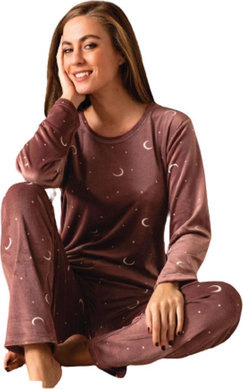 Kadın Kışlık Kadife Pijama Takımı 536- 1 Adet Gül Kurusu-S