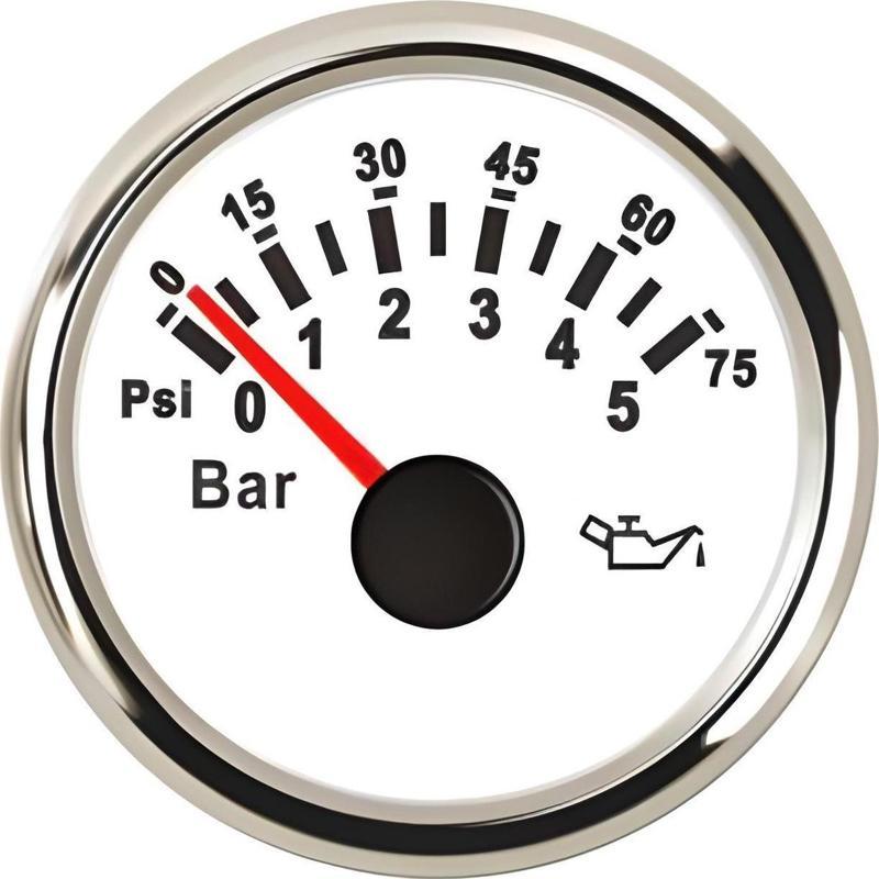 YAĞ BASINÇ GÖSTERGESİ 5 BAR BEYAZ ÇAP 52mm 12/24v TEKNE YAT