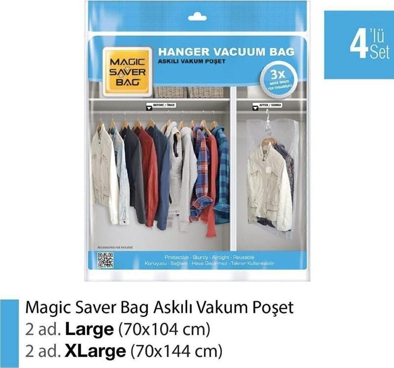 Magıc Saver Bag 4'Lü Askılı Vakumlu Poşet Seti 2L 2Xl