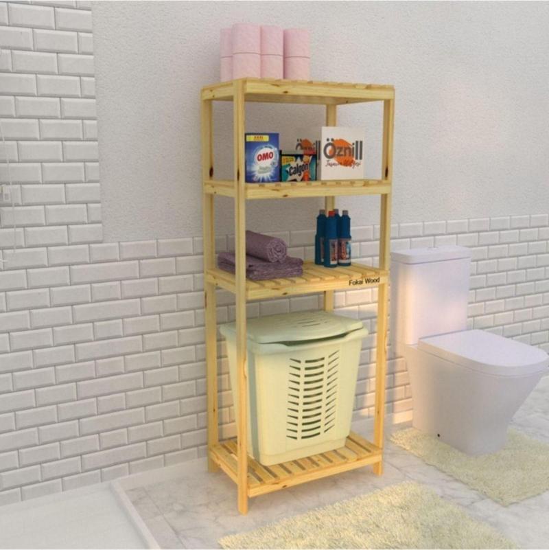 Cesta Çamaşır Sepeti İçin Tasarlanmış Banyo Raf Sistemi