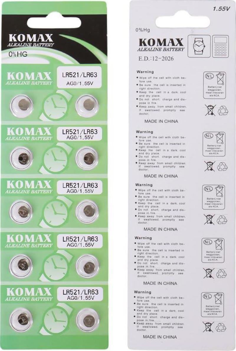 Komax AG-0 Alkalin LR521/379 Düğme Pil 10'lu Paket