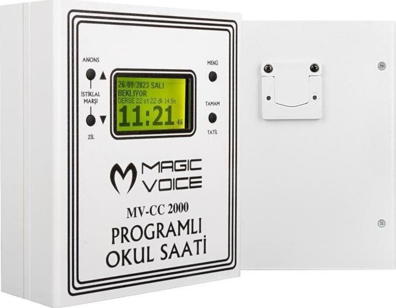 Magicvoice MV-CC2000 USB Duvar Tipi Programlı 20 Adet MP3 Formatı Zil / İstiklal Marşlı Akıllı Dijital Okul Saati (Çan Takılabilir)