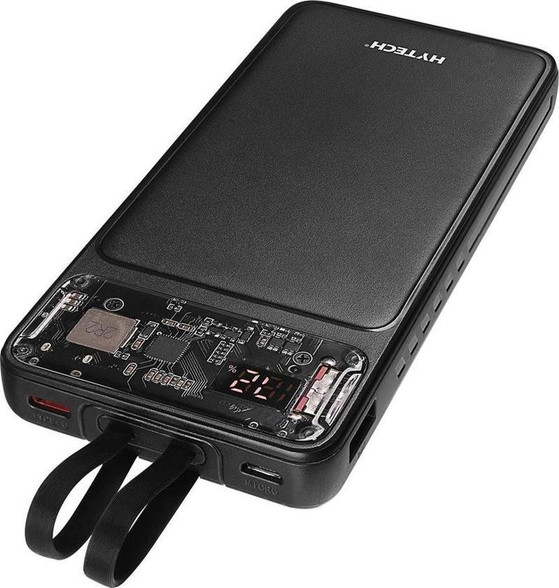 Hytech H120 10000mAh HSC22.5W PD20W+QC3.0 18W Siyah LCD Şeffaf Taşınabilir Pil Şarj Cihazı Powerbank
