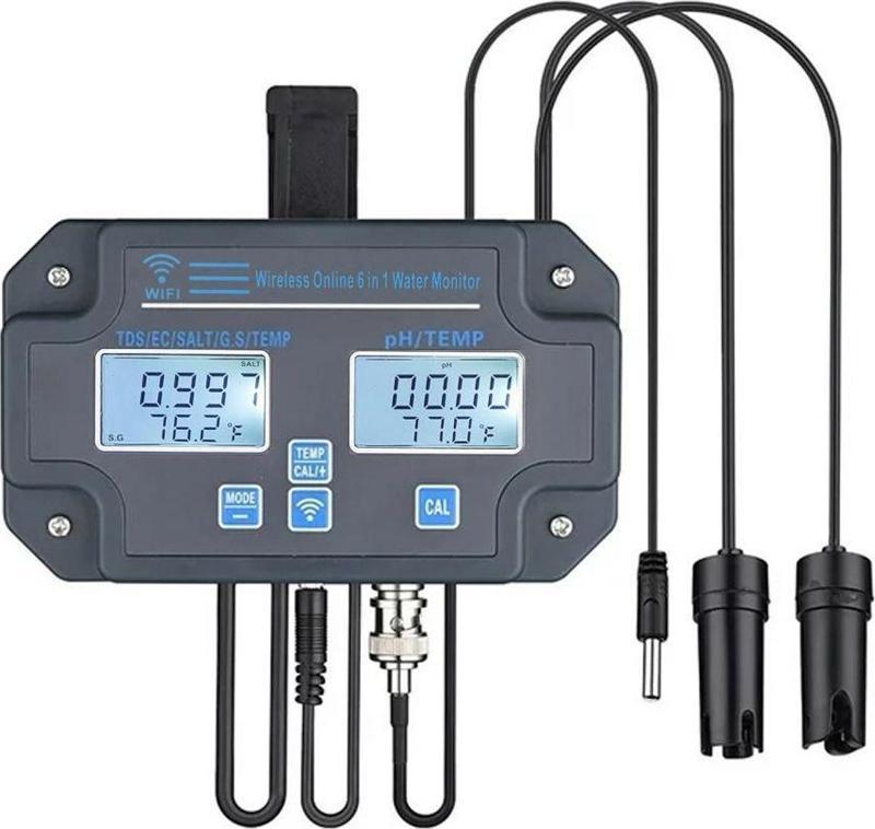 6'sı Birarada WiFi Su Kalitesi Test Ölçüm Cihazı PH/EC/TDS/SALT/G.S/ Temp