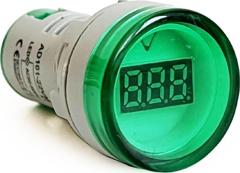 Mini Dijital Voltmetre 22MM AC 60-500V LED Yeşil Işık