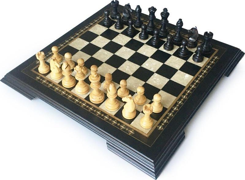 Masif Ahşap Koyu Satranç Seti 42 cm