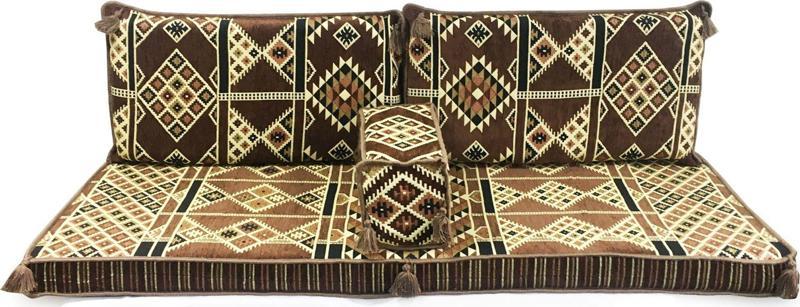 Kilim Desenli Şark Köşesi İkili Sedir Takımı Kahve