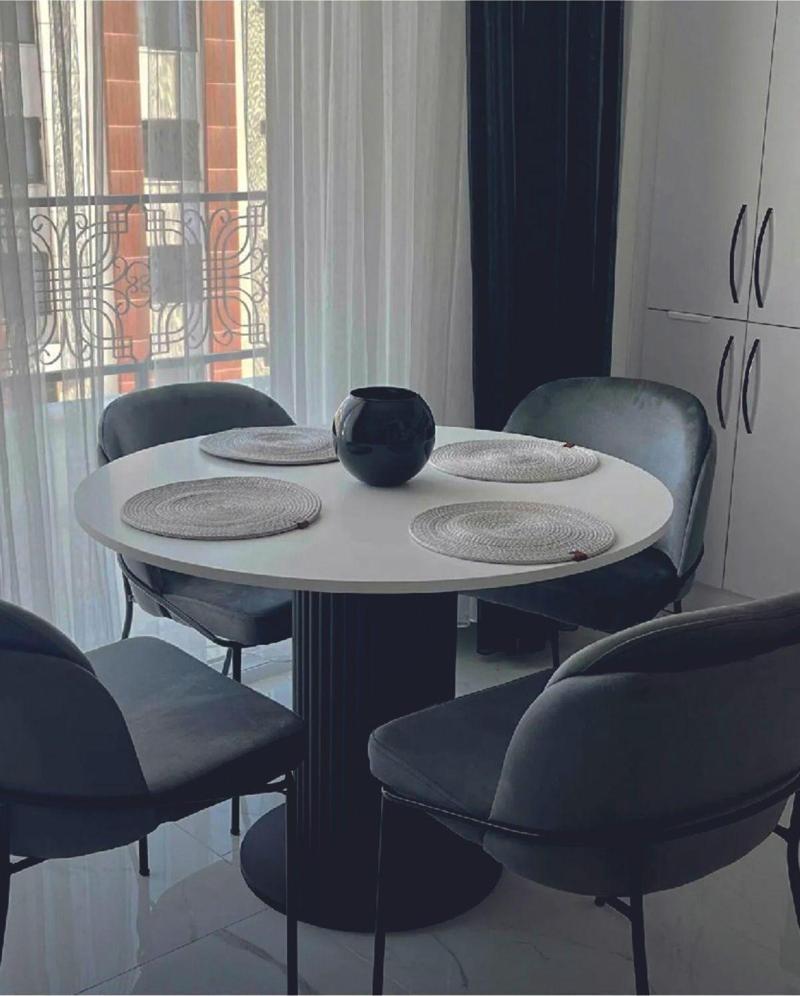 103 Cm Dizayn Özel Tasarım Yuvarlak Siyah Yemek Masası Balkon Mutfak Masası Çalışma Ofis Masası 103x103 cm
