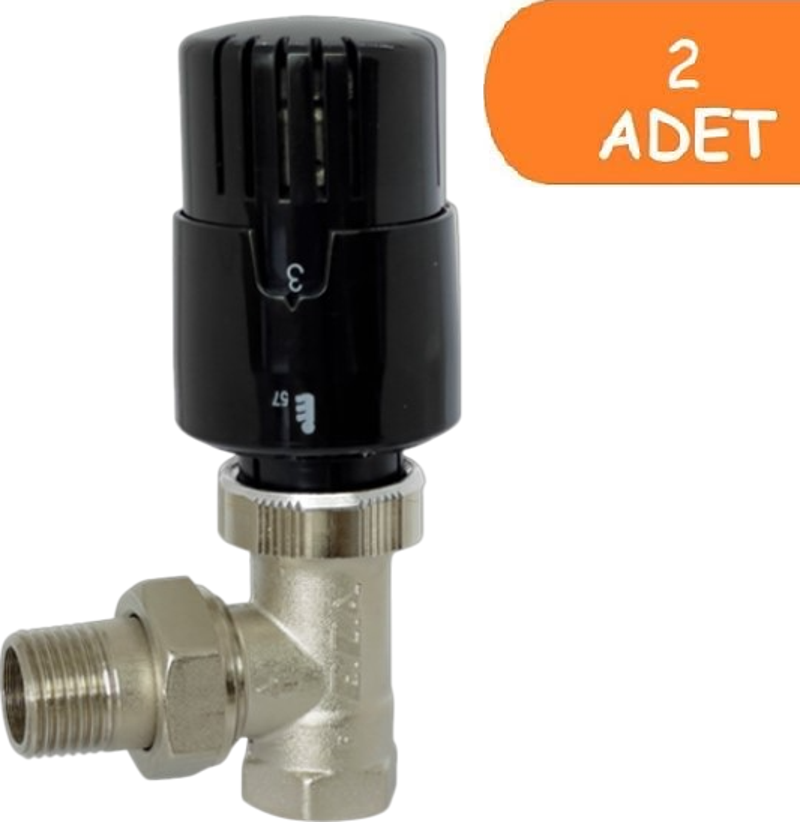 2 Adet ECA TRV4 Termostatik Köşe Radyatör Valfi Petek Vanası Siyah 802120116