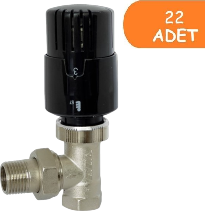22 Adet ECA TRV4 Termostatik Köşe Radyatör Valfi Petek Vanası Siyah 802120116