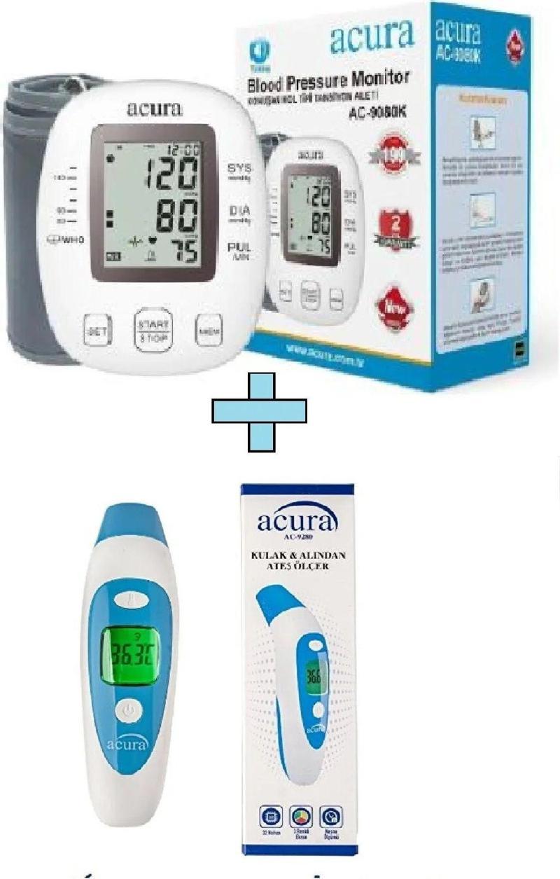 AC-9080K Konuşan Koldan Tansiyon Aleti + Çanta+PİL HEDİYELİ AC-9280 Kulaktan & Alından Ateş Ölçer