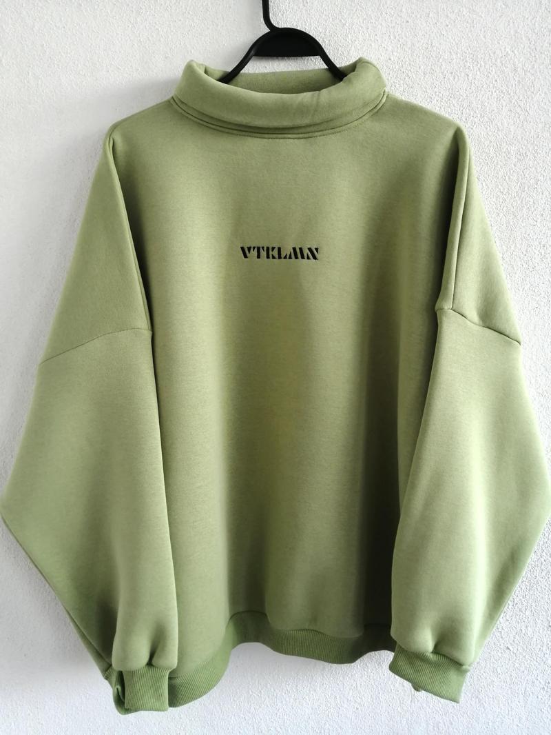 Kadın Erkek Boğazlı Yeşil Renkli Oversize Sweatshirt XL Beden