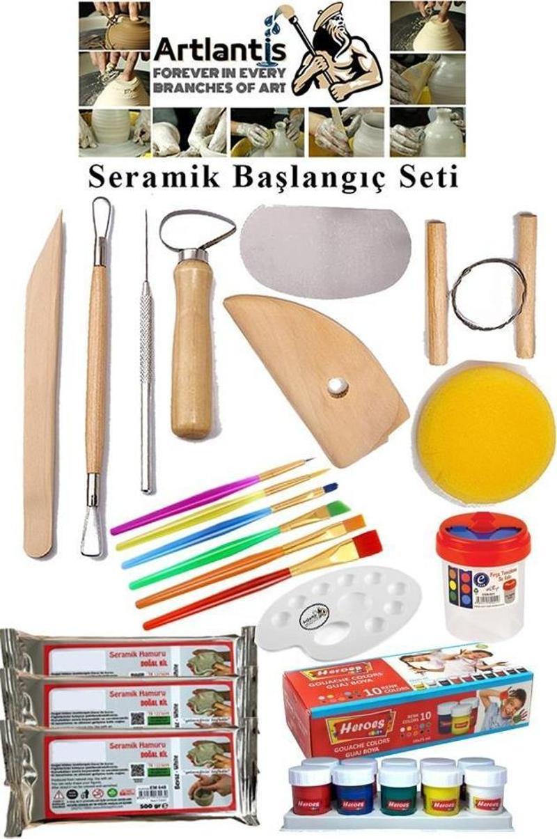 Seramik Başlangıç Boyama Seti 29 Parça 1 Paket Kil Hamuru Fırça Palet Akrilik Boya Modelaj Modelleme Heykel Ebeşuar