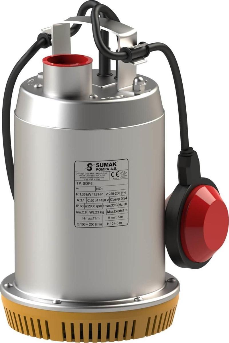 SDF6 0.5 Hp 220V Paslanmaz Gövdeli Drenaj Dalgıç Pompa