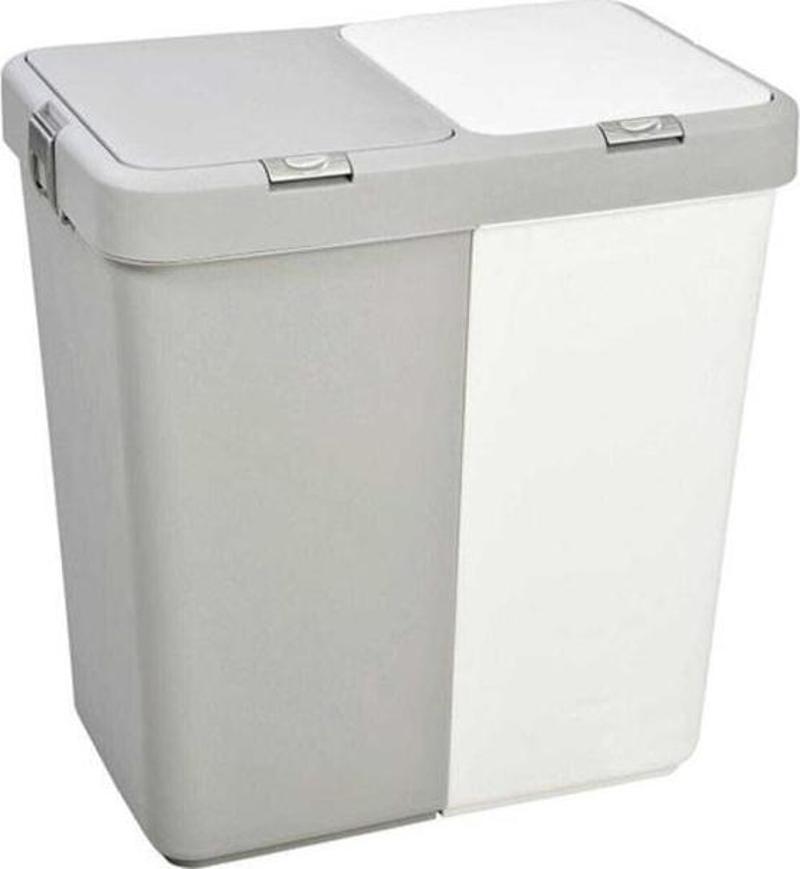 mt-09 Çift gözlü 80 litre çamaşır sepeti-Gri+Beyaz- T.YOL