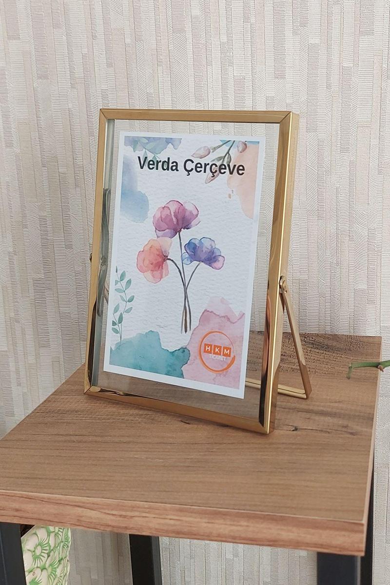 13X18 Cm Metal Çerçeve! Şık Dekoratif Fotoğraf Çerçevesi! Ayaklı Çift Camlı Çerçeve