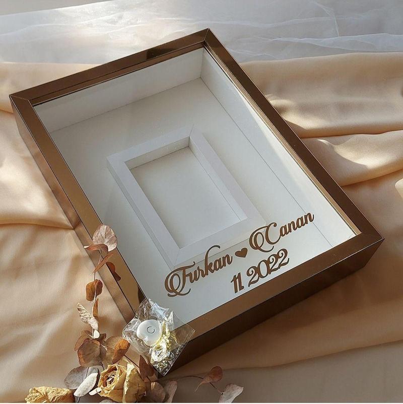 30X40 Cm Ledli Bronz Pleksi Kaplı Fotoğraf Bölümlü Tasarım Gül Kutusu Anı Çerçevesi! Ayna Çerçeve!