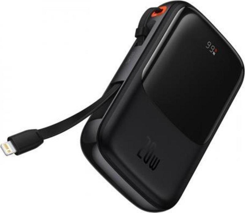 Q Pow Pro Overseas Edition Dijital Ekranlı 20W 10.000 Mah Lightning Kablolu Powerbank Siyah