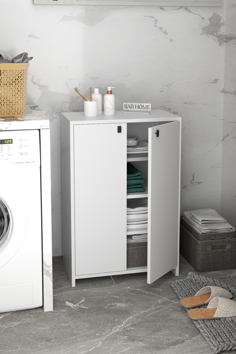 2 Kapaklı 4 Raflı Pratik ve Modern Banyo Dolabı Havlu Dolabı Beyaz - Beyaz