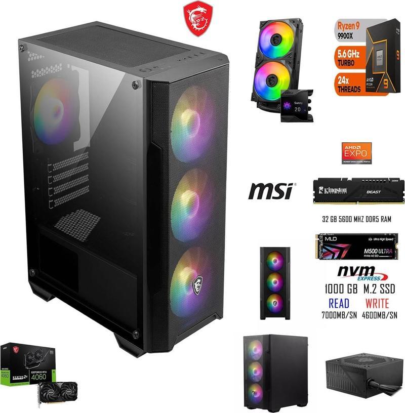 AMD RYZEN 9 9900X 32 GB RAM 1 TB SSD RTX 4060 MSİ GAMİNG PC
