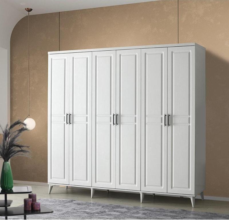 Ücretsiz Montaj Sport 6 Kapaklı Komple Mdf Beyaz Gardırop Elbise Dolabı