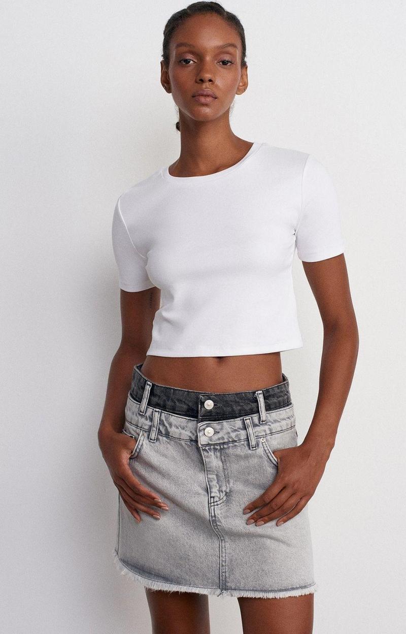 Kadın Düz Basic Crop T-shirt - 30124