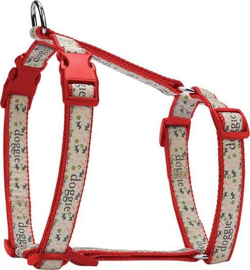 Desenli Süslü Dokuma Köpek Göğüs Tasması 2,5 x 60-85 cm Kırmızı