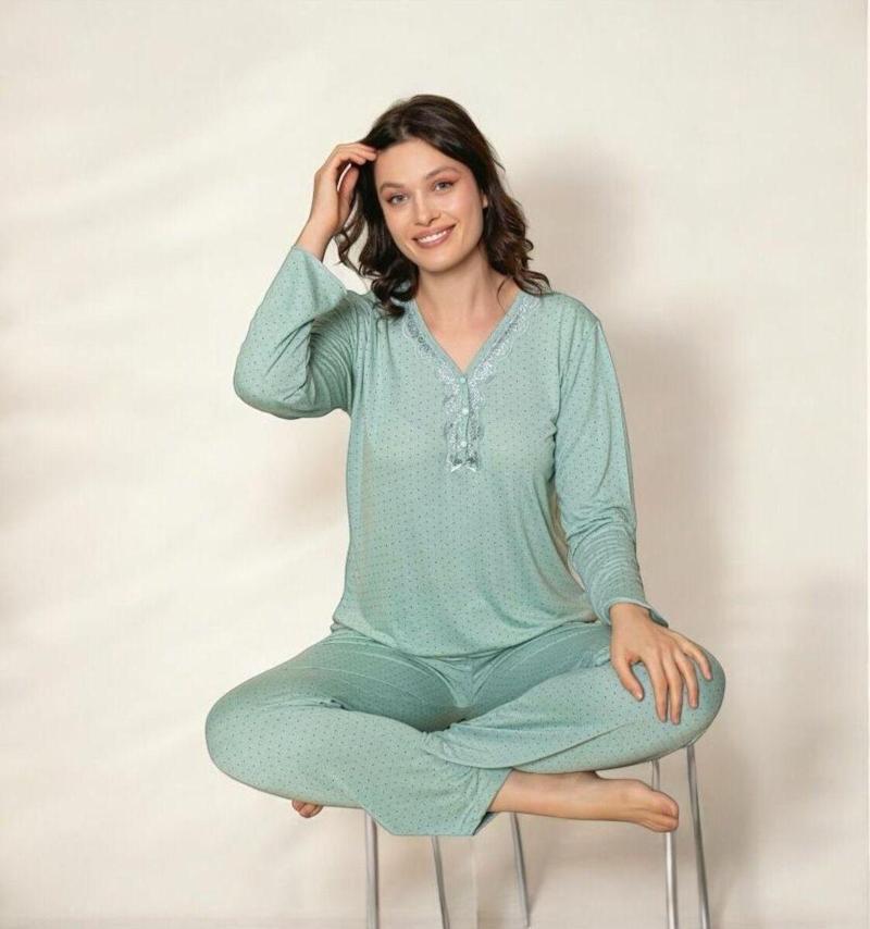 Desenli Bambu Pamuk Kadın Pijama Takımı