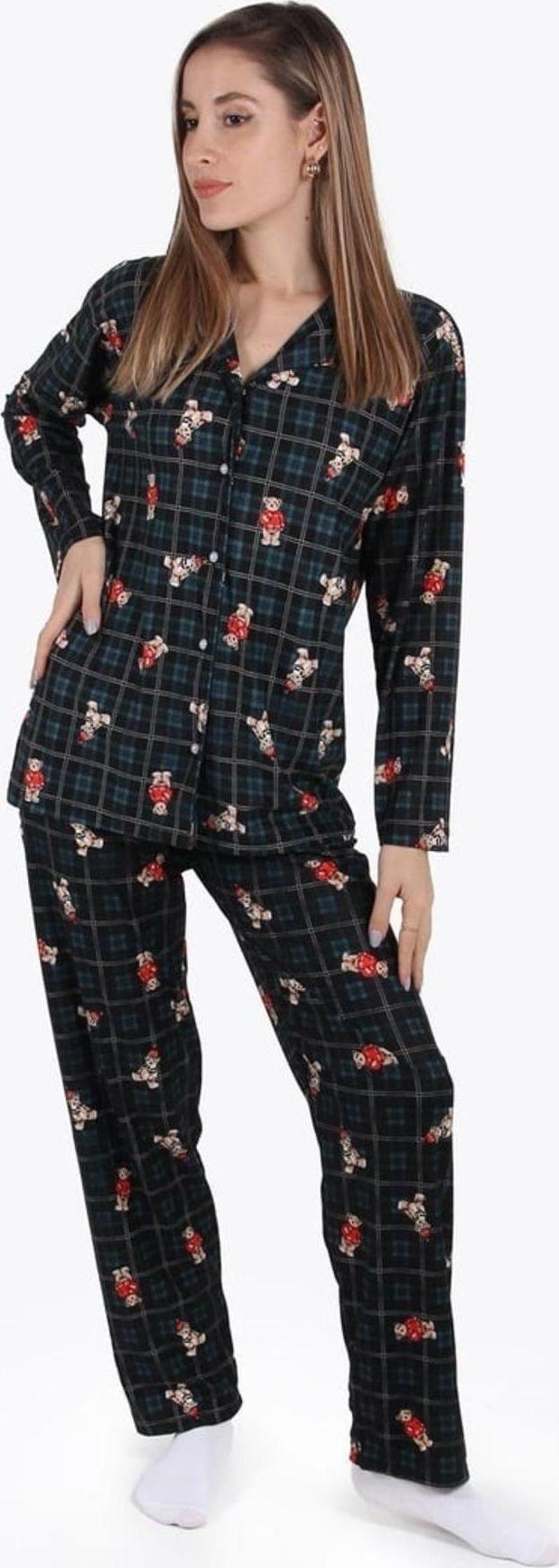 Büyük Beden Battal Ayıcık Desen Süet Kadın Pijama Takımı