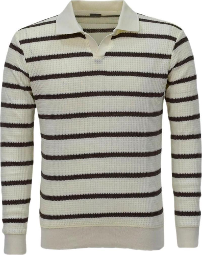 Erkek Spor Çizgili Mevsimlik Triko Polo Yaka Kazak BGL-ST03931