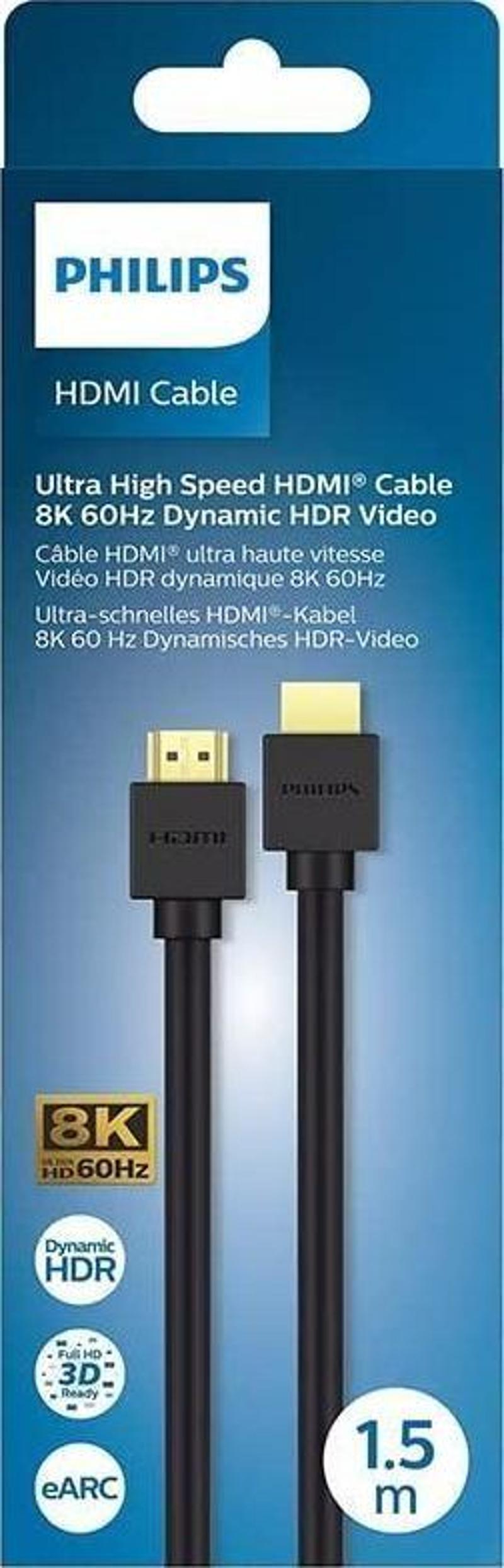 SWV9431/00 Dynamic HDR 48Gbps 8K Ultra HD 24bit 192KHz 3D eARC 1.5 Metre HDMI 2.1 Kablo