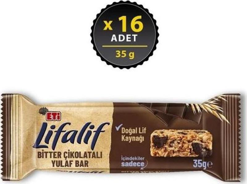 Lifalif Bitter Çikolatalı Yulaf Bar 35 g x 16 Adet