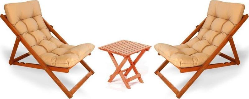 AHŞAP KREM PUF MİNDERLİ ŞEZLONG SET - 2  ŞEZLONG - 1  40*40 SEHPA