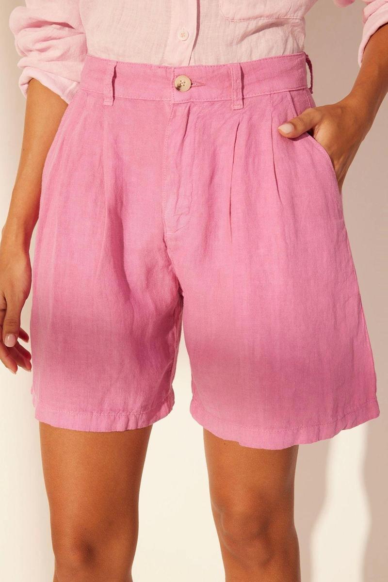 Moda Denim Yüksek Bel Geniş Paça Gündelik Beyaz %100 Keten Pileli Yüksek Bel Şort