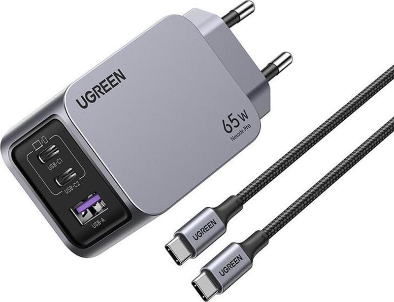 Nexode Pro 25871 2xUSB-C+USB-A QC/PD 65W GaN Hızlı Şarj Kablosu ve Adaptörü