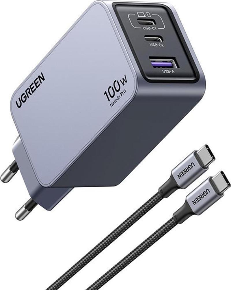 Nexode Pro 25874 2xUSB-C+USB-A QC/PD 100W GaN Hızlı Şarj Kablosu ve Adaptörü